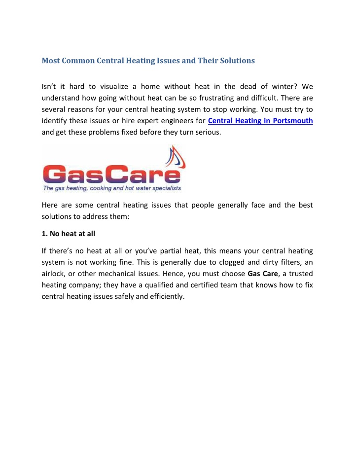 most common central heating issues and their