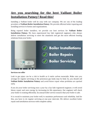 Are you searching for the best Vaillant Boiler Installation Putney?