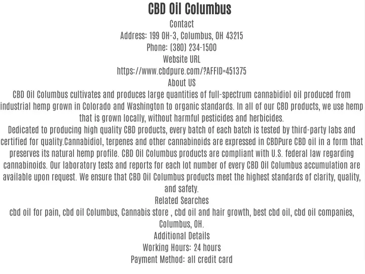 cbd oil columbus contact address