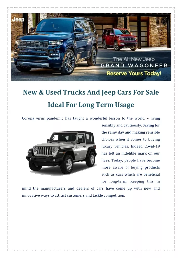 new used trucks and jeep cars for sale