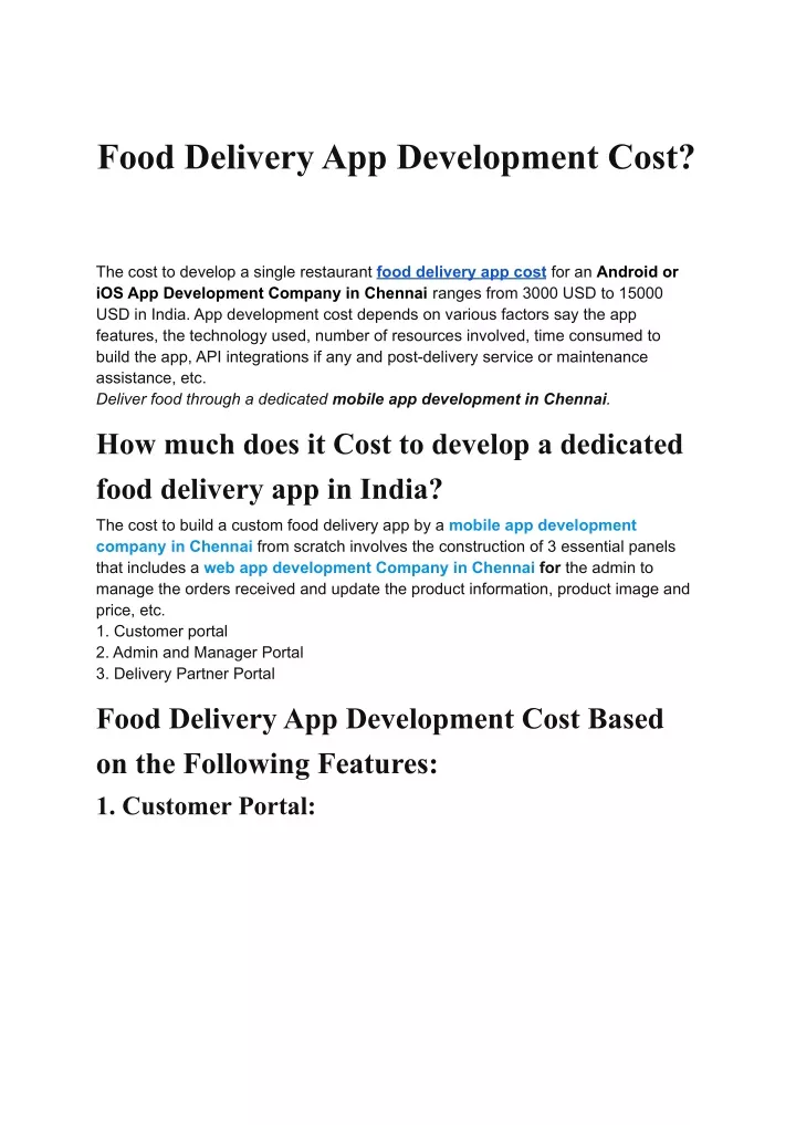 food delivery app development cost