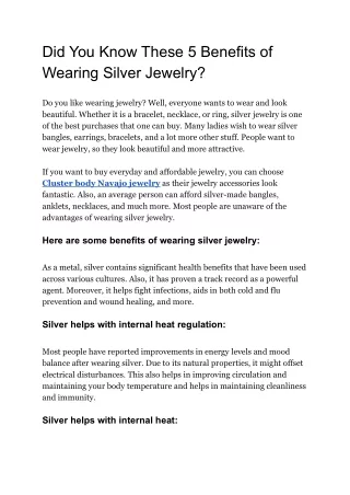 Did You Know These 5 Benefits of Wearing Silver Jewelry?