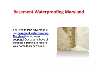 Basement Waterproofing Maryland