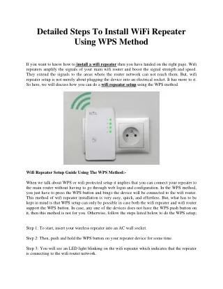Detailed Steps To Install WiFi Repeater Using WPS Method