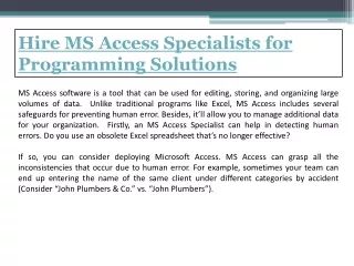 Hire MS Access Specialists for Programming Solutions