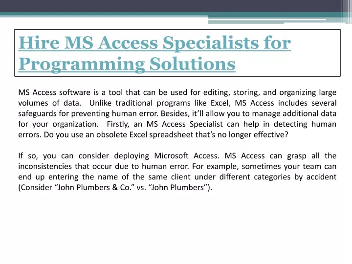 hire ms access specialists for programming solutions