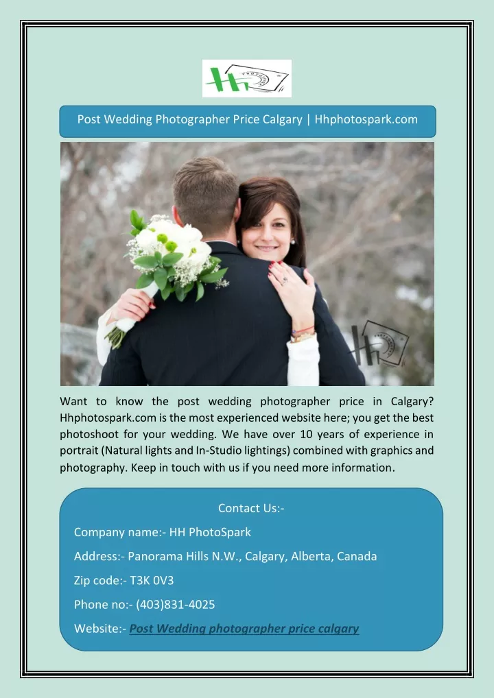 post wedding photographer price calgary