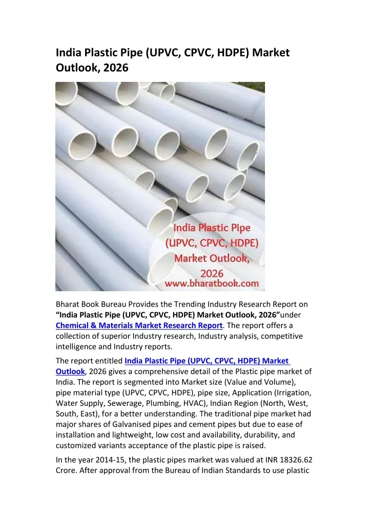 india plastic pipe upvc cpvc hdpe market outlook