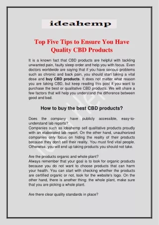 Top Five Tips to Ensure You Have Quality Cbd Products