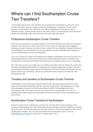 Where can I find Southampton Cruise Taxi Transfers (1)