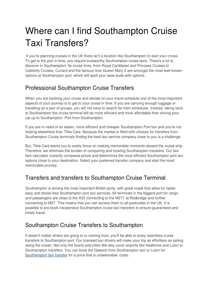 PPT Where can I find Southampton Cruise Taxi Transfers (1) PowerPoint