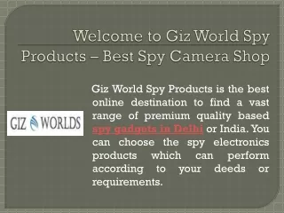 Spy Camera Shop in Delhi - Giz World Spy Products