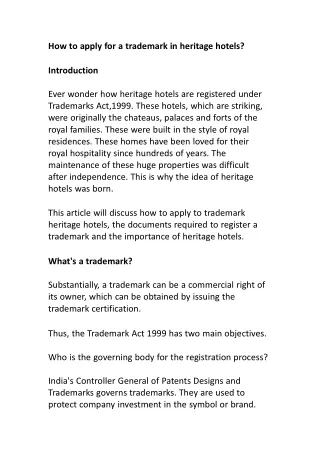 How to apply for a trademark in heritage hotels doc.