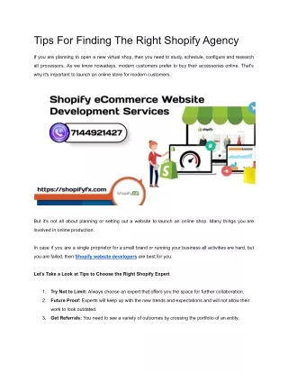 tips for finding the right shopify agency