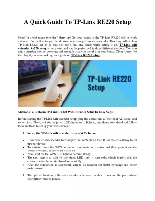 A Quick Guide To TP-Link RE220 Setup