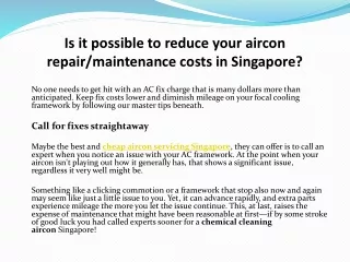 Is it possible to reduce your aircon repair maintenance costs in Singapore
