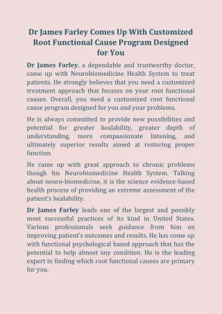 dr james farley comes up with customized root