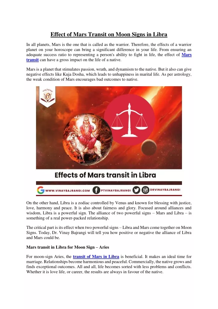 effect of mars transit on moon signs in libra