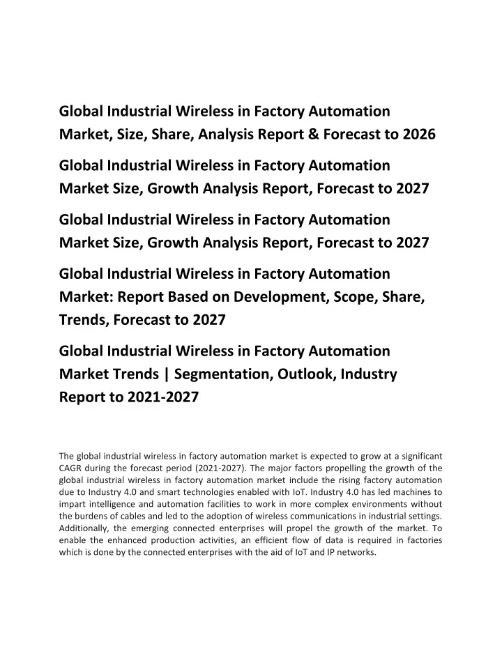 global industrial wireless in factory automation