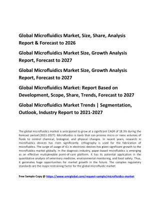 Global Microfluidics Market, Size, Share, Analysis Report & Forecast to 2026