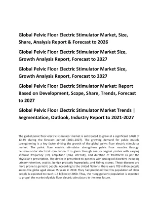 Global Pelvic Floor Electric Stimulator Market, Size, Share, Analysis Report