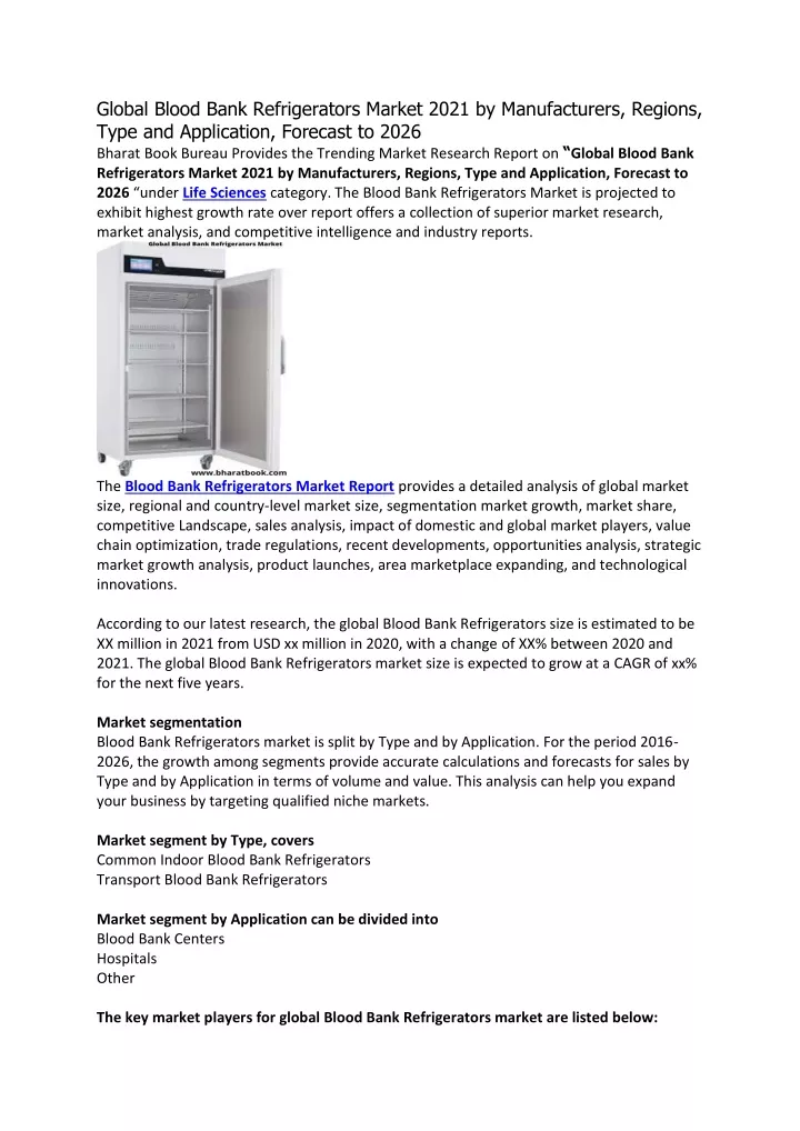 global blood bank refrigerators market 2021