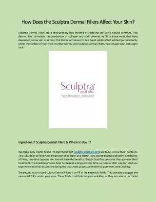 How Does the Sculptra Dermal Fillers Affect Your Skin