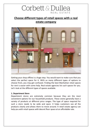 choose different types of retail spaces with