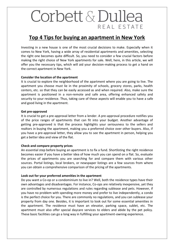 top 4 tips for buying an apartment in new york