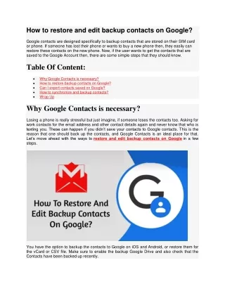 how to restore and edit backup contacts on google
