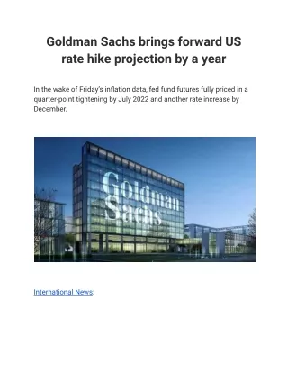goldman sachs brings forward us rate hike