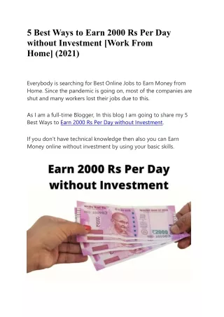 5 best ways to earn 2000 rs per day without