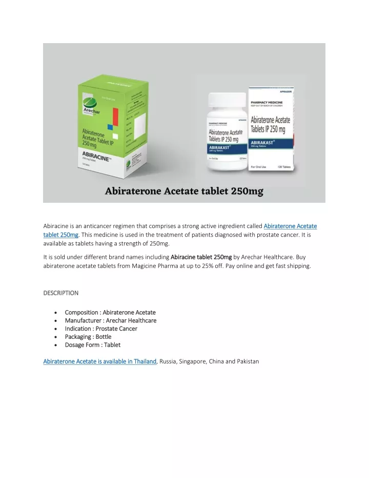 abiracine is an anticancer regimen that comprises