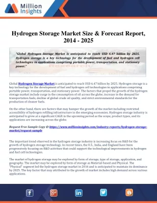 Hydrogen Storage Market is anticipated to reach USD 6.47 billion by 2025