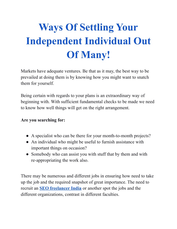 ways of settling your independent individual
