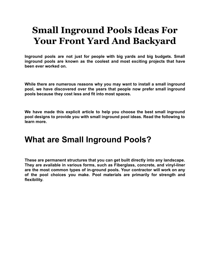 small inground pools ideas for your front yard