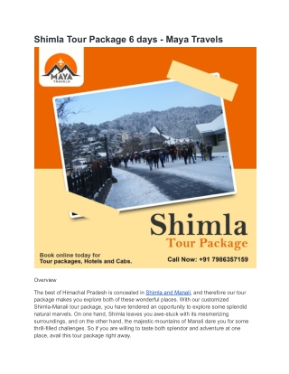 Shimla Tour Package 6 days - Maya Travels