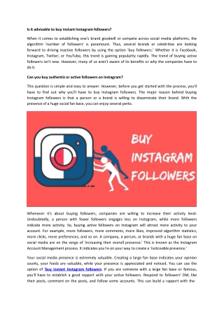 Is it advisable to buy instant Instagram followers