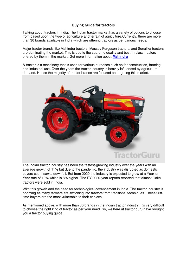 buying guide for tractors