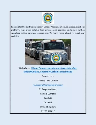 Carlisle Taxi Services | Taxisincarlisle.co.uk