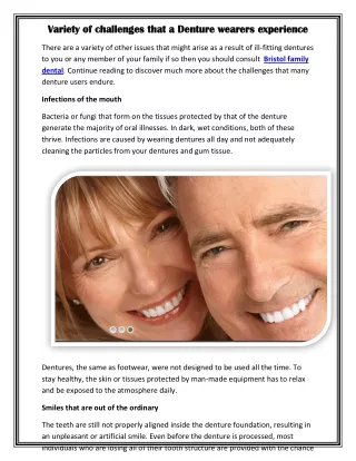 Variety of challenges that a Denture wearers experience