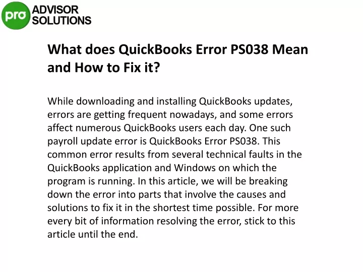 what does quickbooks error ps038 mean