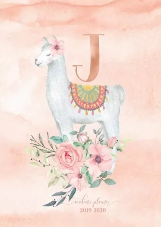 EPUB Academic Planner 2019 2020 Llama Alpaca Rose Gold Monogram Letter J with Pink