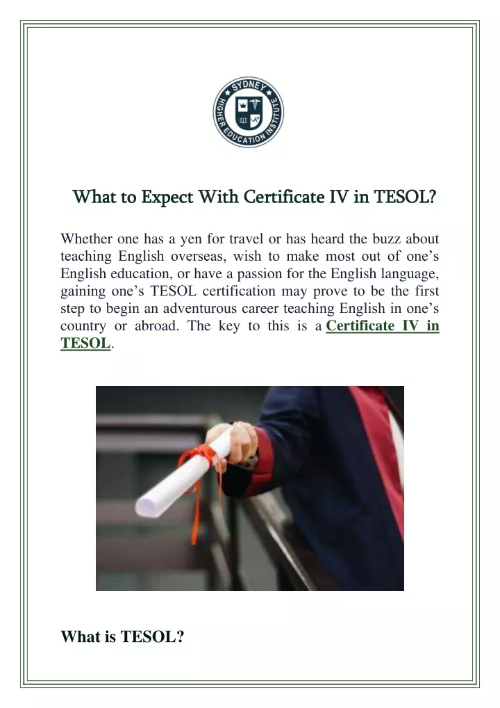 what to expect with certificate iv in tesol what