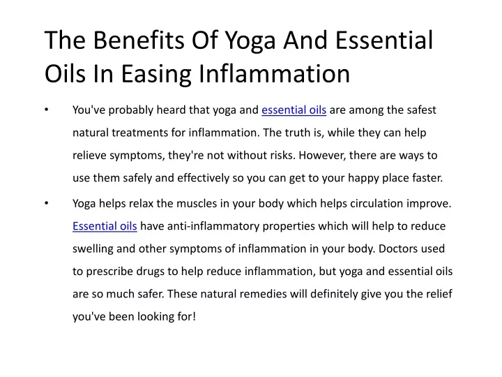 the benefits of yoga and essential oils in easing inflammation