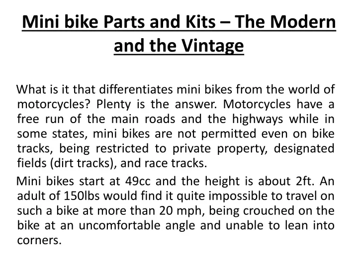 mini bike parts and kits the modern and the vintage