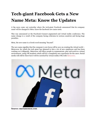 tech giant facebook gets a new name meta know