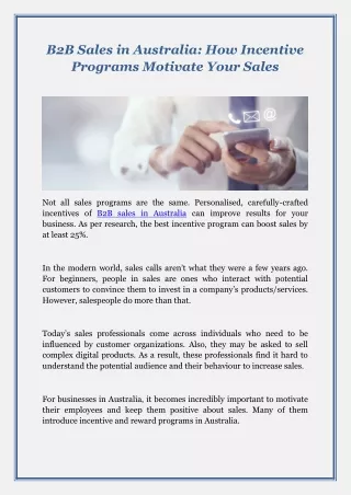B2B Sales in Australia How Incentive Programs Motivate Your Sales