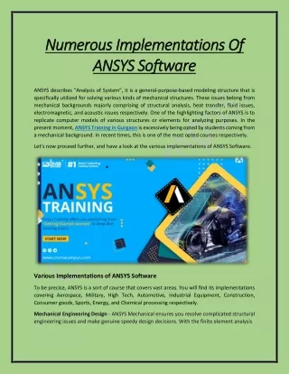 Numerous Implementations Of ANSYS Software