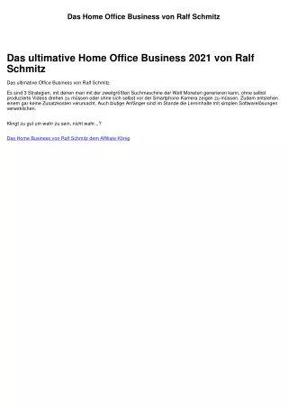 Das ultimative Home Office Business 2021 von Ralf Schmitz dem Affiliate König